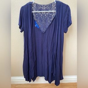 Navy blue shirt sleeve cardigan with lace back